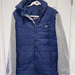 Reebok Men's Blue and Gray Quilted Puffer Jacket